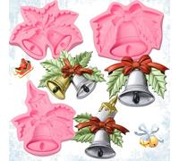 Luxurious Large Christmas Bell Fondant Molds 3 Pcs, Holly Leaves Embellished Cake Decoration Silicone Mold, Rendering Festive Atmosphere to Make Delicious Desserts Candy Mousse Chocolate, Clay Resin