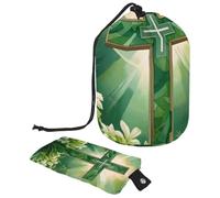 Luxurious Large Waterproof Barrel Makeup Bag for Women with Drawstring Closure, Perfect for Organizing and Safely Storing All Your Cosmetic Essentials, Easter Green Cross