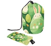 Luxurious Large Waterproof Barrel Makeup Bag for Women with Drawstring Closure, Perfect for Organizing and Safely Storing All Your Cosmetic Essentials, Green Easter Bunny Egg
