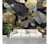 Luxurious Leaf Texture Mural Wallpaper for Living Room TV Backdrop Office Hotel Wall Decoration Poster Gold Wall Panoramic Mural Non-Woven Photo Wallpaper 250x175cm