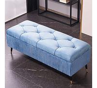 Luxurious Light Blue Velvet Storage StoolModern Padded Bench for Bedroom Entryway & HallwayStylish 110 x 45 x 45 cm Furniture with Hidden Space