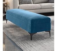 Luxurious Light Blue Velvet Upholstered Bench for Bedroom - No Assembly Required Stylish End of Bed rage Chest 90x40x43cm (35x16x17inch)