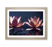 Luxurious Lotus Flowers Framed Print | A2 Oak Framed Wall Art | Ready to Hang | Modern Floral Picture | Living Room Bedroom Lounge Office