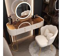 Luxurious Makeup Vanity Set with LED Mirror & Glass Top Stylish Dressing Table for Bedroom Complete with Makeup Chair White 100cm - Perfect for Beauty Enthusiasts