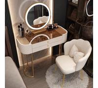 Luxurious Makeup Vanity Set with LED Smart Mirror Glass Drawers & Chair Stylish Dressing Table for Living Room (White 80cm) - Perfect for Home Beauty Setup