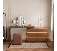 Luxurious Makeup Vanity Table with LED Lights Mirror 6 Drawers Wooden Makeup Set Includes StoolPerfect for Bedroom Decor and Beauty Essentials.