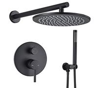 Luxurious Matte Black Shower Faucet Set - 8 Inch Rainfall Shower Head with Handheld Sprayer, Wall Mounted Mixer Valve & Diverter for Ultimate Bathroom Experience