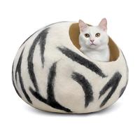 Luxurious Merino Wool Cat Cave - Foldable Hideaway Pod for Indoor Cats - Premium Felt Kitten Pet Enclosure - Covered Cat House for Ultimate Cozy Comfort by Woolygon (Zebra)