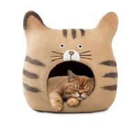 Luxurious Merino Wool Cat Cave - Foldable Hideaway Pod for Indoor Cats - Premium Felt Kitten Pet Enclosure - Covered Cat House for Ultimate Cozy Comfort by Woolygon (Face)
