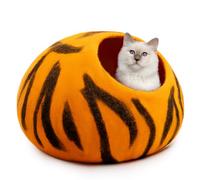 Luxurious Merino Wool Cat Cave - Foldable Hideaway Pod for Indoor Cats - Premium Felt Kitten Pet Enclosure - Covered Cat House for Ultimate Cozy Comfort by Woolygon (Tiger)