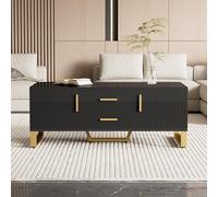 Luxurious Modern Coffee Table with Drawers & Open Storage Engraved Door Design Gold Handles & Legs Stylish Living Room Furniture 107 x 55 x 40.5 cm MDF
