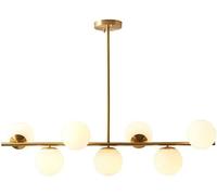 Luxurious Modern Linear Ceiling Chaner | Nordic Style Glass Globes | Brass Pendant Lighting for Kitchen Island, Dining Room, and Living Room