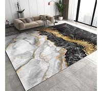 Luxurious Modern Marble Texture Area Rug Gold & Gray Geometric Design Lightweight Machine Washable Carpet for Living Room Bedroom Dining Room - 60 x 180 cm