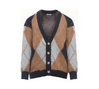 Luxurious Mohair Diamond Pattern Cardigan - male - FAMILY FIRST - Cardigans - Multicolor - M - Knitwear M