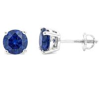 Luxurious Natural Sapphire Solitaire Earrings 2ct Round Shaped Studs Screw Back Stud Earrings CERTIFIED Sapphire Jewelry Silver 18k GOLD Valentine Mom Birthday Anniversary Womens Mother's Day gift