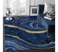 Luxurious Navy Blue Marble Gold Area Rug Abstract Swirl Texture Machine Washable Low-Pile Carpet for Living Room Bedroom Dining Room - 160 x 230 cm