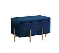 Luxurious Navy Blue Velvet Ottoman Bench with Metal LegsSoft End of Bed Storage Seat Contemporary Footrest & Vanity Stool 90x45x42cm Ideal for Bedroom & Living Room