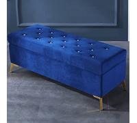 Luxurious Navy Blue Velvet Storage Bench with Crystal Buttons, Modern Lift Top Footrest, Chic Tufted Design for Bedroom or Entryway, 80 x 42 x 42 cm