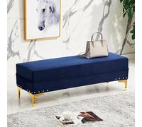Luxurious Navy Blue Velvet Storage Bench with Footrest Modern Upholstered Entryway Ottoman Ideal for Living Room and Shoe Changing 60x40x40 cm