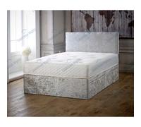 Luxurious Nights Crushed Velvet Divan Bed Set With Memory Sprung Mattress and Free 20" Headboard (3FT Single 0 Drawer, Silver)