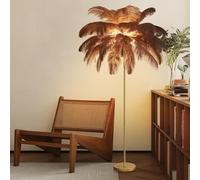 Luxurious Ostrich Feather Floor Lamp-This elegant floor lamp features 48 natural ostrich feathers, offering a soft, warm glow and creating a glamorous atmosphere in your living room