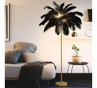 Luxurious Ostrich Feather Floor Lamp-This elegant floor lamp features 48 natural ostrich feathers, offering a soft, warm glow and creating a glamorous atmosphere in your living room