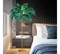 Luxurious Ostrich Feather Floor Lamp-This elegant floor lamp features 48 natural ostrich feathers, offering a soft, warm glow and creating a glamorous atmosphere in your living room