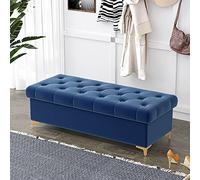 Luxurious Ottoman Bench With Storage,Velvet Upholstered Storage Bench End Of Bed Bench,Modern Storage Chest Storage Ottoman Bench For Bedroom Living Room-Blue 60x40x40cm(24x16x16inch)