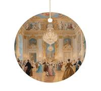 Luxurious Palace Ball Double-Sided Ceramic Christmas Ornaments - Round Hanging Mini Xmas Tree Decorations, Ideas for Farmers, Rustic Home Decor for Indoor Outdoor Tree Decor