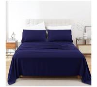 Luxurious Percale Sheet Anti Wrinkle Flat Double Bed Sheets Poly Cotton Dyed Plain Bedding Bedsheet, Navy