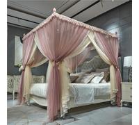 Luxurious Princess Bed Canopy Curtains - Double Layer Cozy Drapes with Ruffle, 4 Corners Post Netting for Girls & Adults - Stylish Bedroom Decoration Accessories
