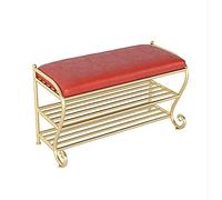 Luxurious Red Shoe Bench with Faux Leather Seat 2-Tier Metal Shoe Rack Modern Storage Ottoman for Entryway & Hallway - 60 x 35 x 45 cm