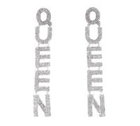 Luxurious Rhinestone QUEEN Dangle Earrings Bling Crystal Long Tassel Letters Pendant Earrings Charming Stud Earrings Attractive Ear Accessories Jewelry, One size, Alloy Steel, crystal