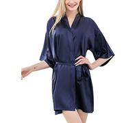 Luxurious Robes for Women Short Satin Bridesmaids Dressing Gown Getting Ready Navy, M