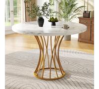 Luxurious Round Dining Table for 4-6 People Lightweight MDF Top with Gold Legs Modern Design for Dining Room & Living Room 80x80x76 cm (White)