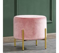 Luxurious Round Velvet Footrest, Modern Plush for Living Room & Bedroom, Soft Upholstered Footstool, Stylish Entryway Shoe Stool - Pink 42x42x40cm (17x17x16in)