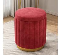 Luxurious Round Velvet Stool with Gold Base Soft Padded Footrest for Living Room & Bedroom Large Vanity Chair Elegant Red Accent 34 x 34 x 45 cm (13 x 13 x 18 inches)
