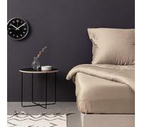 Luxurious Satin Double Small Fitted Sheet, 100% Cotton, 130 x 190 + 30 cm, 210 Thread Count, Beige, Soft, Durable, Machine Washable at 30°C