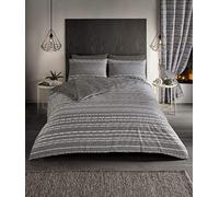 Luxurious Seb Stripe Bed Set with Duvet Cover and Pillow Cases, Polyester-Cotton, [ Double - Grey ]