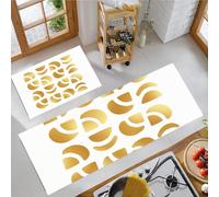 Luxurious Semi-Circular Geometric Kitchen Rugs Set Of 2 Non Slip Kitchen Mats For Floor Washable Comfort Standing Mats For Office Home, White Gold Modern Aesthetics Hallway Decor, 20"X30"+20"X59"