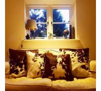 Luxurious Set of 4 | Real Cowhide Pillow/Cushion Covers | 100% Natural Hair-On Leather | Brown & White Cow Skin Home Decor (40x40 cm)