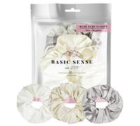 Luxurious Shimmering Hair Satin Scrunchies for Women Updo Ponytail Holder Ties Bands Elastic Bobbles Traceless Scrunchy, A set of 3pcs, White Silver Assortment