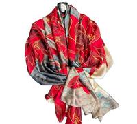 Luxurious silk scarf. Striking Christmas poinsettia design. Hangs beautifully and brightens up any outfit. For formal and informal use. 180x90cm