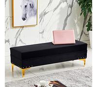 Luxurious Storage Ottoman Bench,Velvet Upholstered Ottoman Footrest End Of Bed Bench With Storage,Modern Living Room Entryway Bench Shoe Changing Stool-Black 60x40x40cm(24x16x16inch)