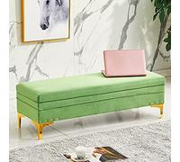 Luxurious Storage Ottoman Bench,Velvet Upholstered Ottoman Footrest End Of Bed Bench With Storage,Modern Living Room Entryway Bench Shoe Changing Stool-Grass green 100x40x40cm(39x16x16inch)