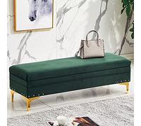 Luxurious Storage Ottoman Bench,Velvet Upholstered Ottoman Footrest End Of Bed Bench With Storage,Modern Living Room Entryway Bench Shoe Changing Stool-Green 80x40x40cm(31x16x16inch)