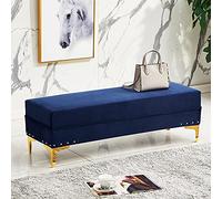Luxurious Storage Ottoman Bench,Velvet Upholstered Ottoman Footrest End Of Bed Bench With Storage,Modern Living Room Entryway Bench Shoe Changing Stool-Navy blue 80x40x40cm(31x16x16inch)