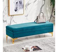 Luxurious Storage Ottoman Bench,Velvet Upholstered Ottoman Footrest End Of Bed Bench With Storage,Modern Living Room Entryway Bench Shoe Changing Stool-Blue 100x40x40cm(39x16x16inch)
