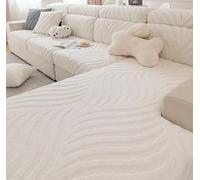 Luxurious Stretch Sofa Cover, Grey Textured Wave Pattern, High Elastic Fabric, Machine Washable, Easy Installation with Deep Wrap Design (White, Large double seat cover)
