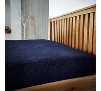 Luxurious Super Soft Warm & Cosy Teddy Fleece Fitted Sheets Cuddly Thermal Plain Winter Fitted Bed Mattress Sheet Single Double King Teddy Bedsheets (Navy Blue, Double)